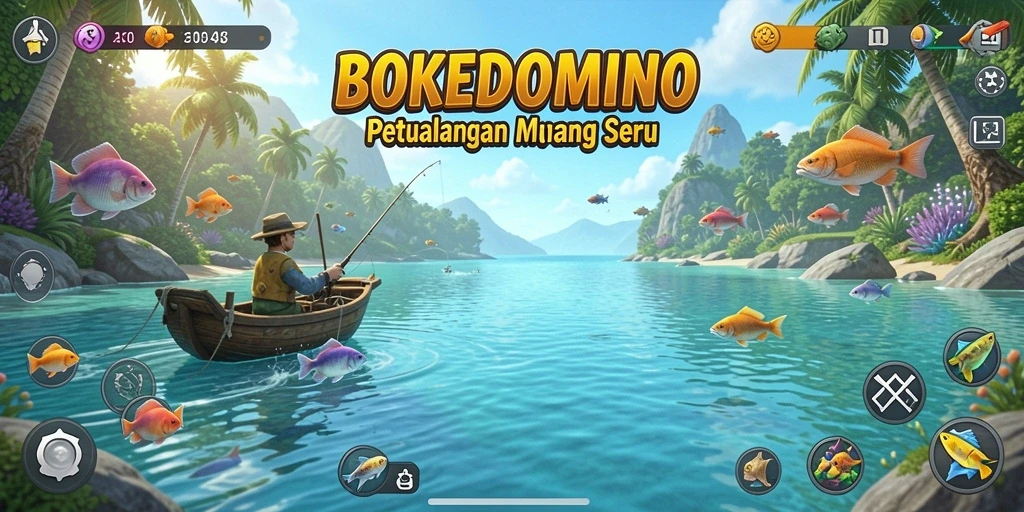 Tampilan gameplay memancing yang seru dan mendetail di BOKEDOMINO.
