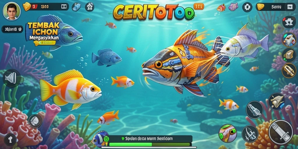 Screenshot CERITOTO menunjukkan gameplay Tembak Ikan yang seru.