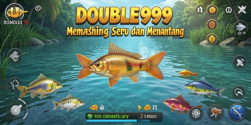 Screenshot gameplay menunjukkan momen menangkap ikan besar di laut.