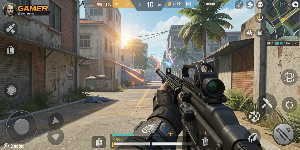Screenshot utama GAMERP menampilkan aksi intens dalam gameplay TPS.