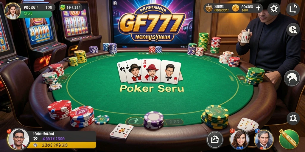 Screenshot utama GF777 menampilkan aksi seru permainan Poker.