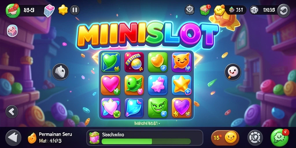 Tampilan menarik dari gameplay seru Match-3 MINISLOT.