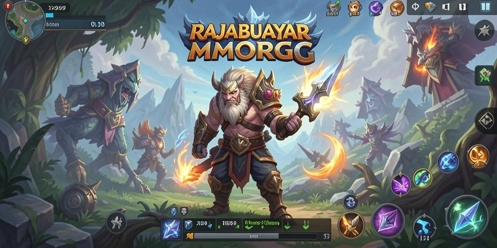 Screenshot gameplay RAJABUAYA89 menunjukkan pertarungan yang epik dan dunia yang luas.