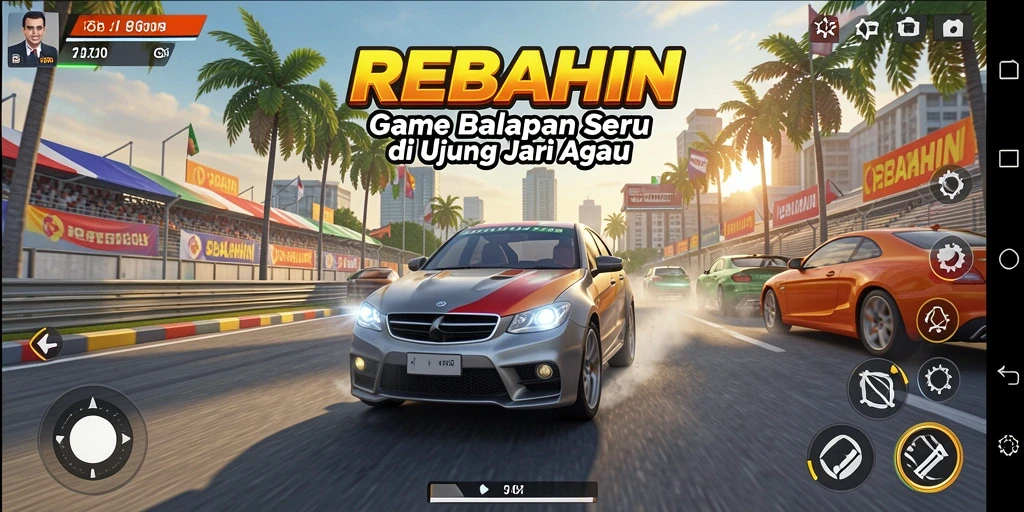 Screenshot gameplay REBAHIN menampilkan aksi balapan yang mendebarkan.
