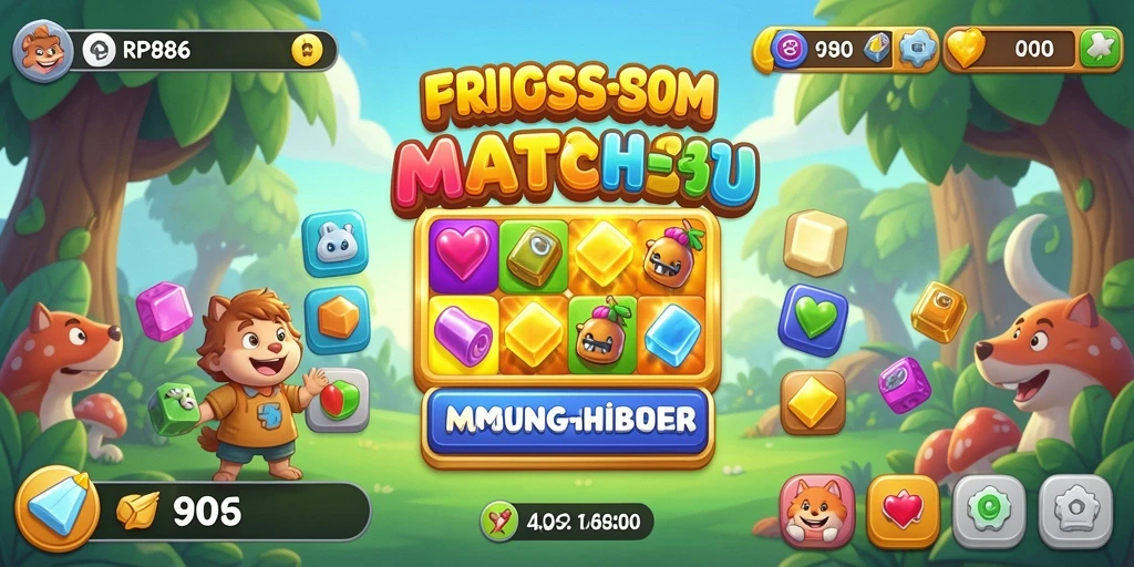 Tampilan seru gameplay RP886 dalam tantangan Match-3.