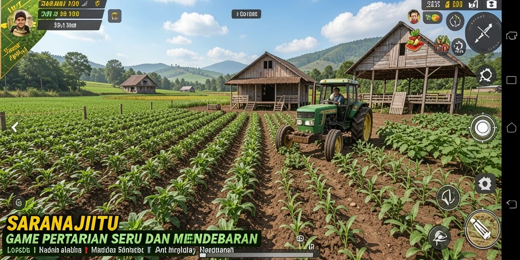 Tampilan screenshot dinamis dari gameplay pertanian SARANAJITU.