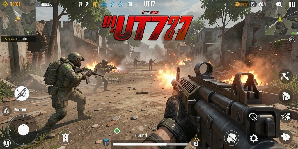 Tampilan screenshot menampilkan aksi intens dalam gameplay UT77.